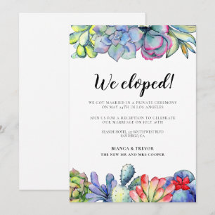 We eloped! Succulent cactus wedding announcement