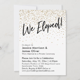 We Eloped! Typography & Faux Gold Glitter Confetti Invitation