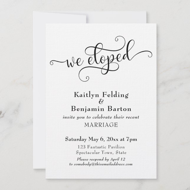 "We Eloped" Typography Wedding Reception Only Invitation (Front)