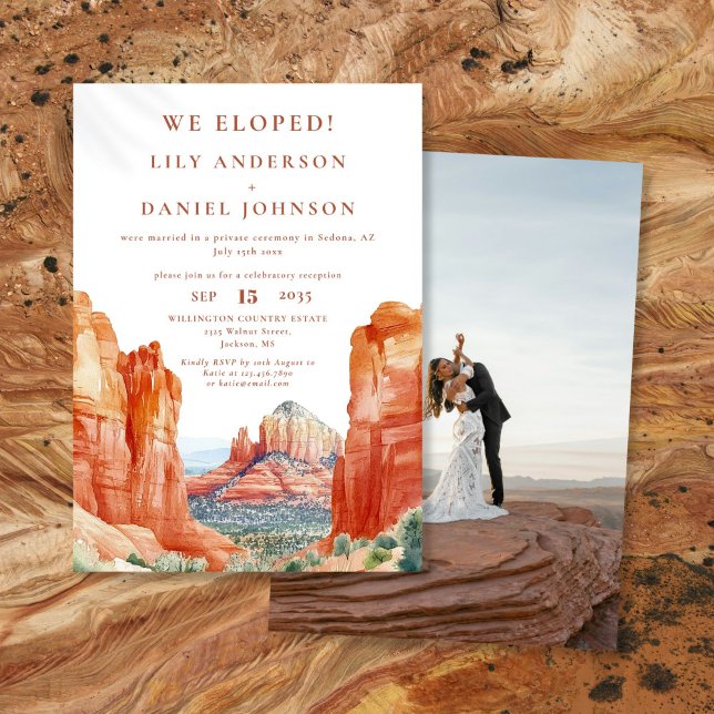 We Eloped Watercolor Desert Rock Elopement Photo Invitation (We Eloped Watercolor Desert Rock Elopement Photo Invitation)
