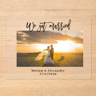 We eloped Wedding Announcement Acrylic Card