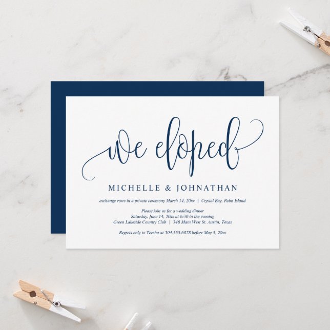 We Eloped, Wedding Elopement Party Celebration Inv Invitation (Front/Back In Situ)