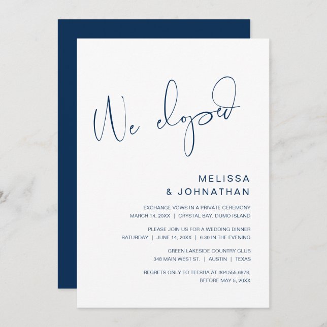 We Eloped, Wedding Elopement Party Invitation (Front/Back)