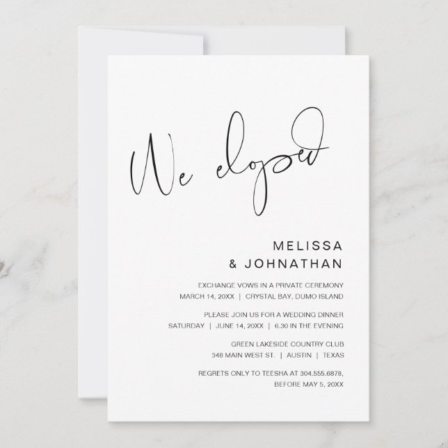 We Eloped, Wedding Elopement Party Invitation (Front)