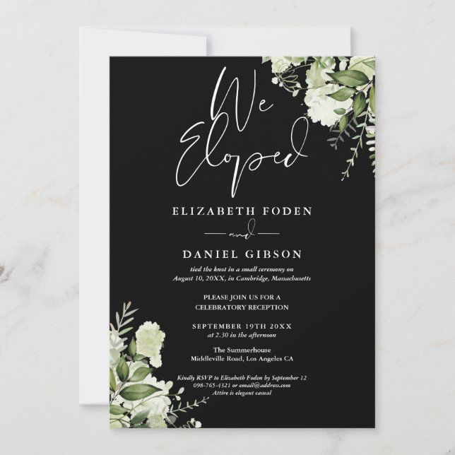 We Eloped Wedding Vows Greenery Party Invitation (Front)