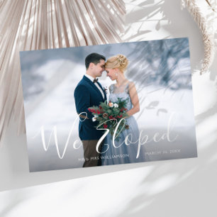 WE ELOPED   white lettering wedding Announcement Postcard
