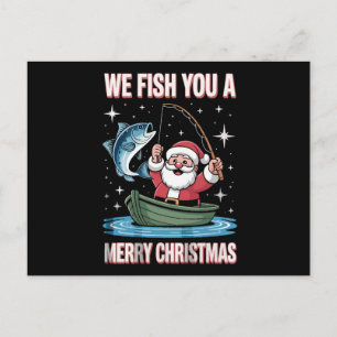 We Fish You A Merry Xmas Fisherman Fishing Santa Holiday Postcard