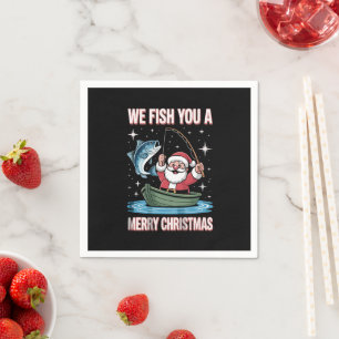 We Fish You A Merry Xmas Fisherman Fishing Santa Napkin