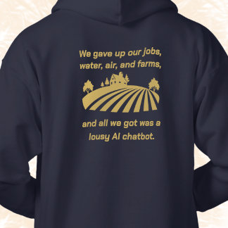 We gave up our jobs, air water, farms AI chatbot Hoodie