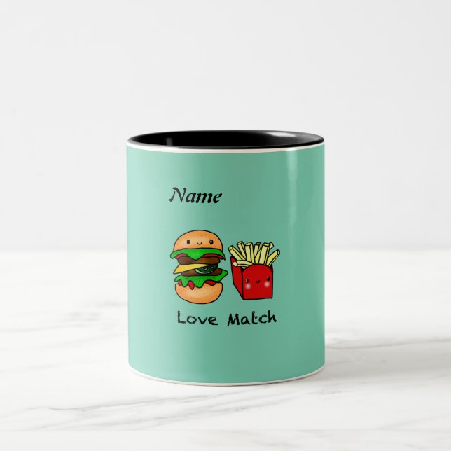 We go together like burger and fries personalised Two-Tone coffee mug (Center)