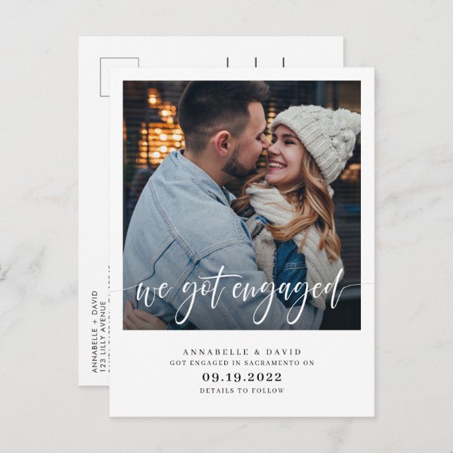 We Got Engaged Modern Photo  Announcement Postcard (Front/Back)