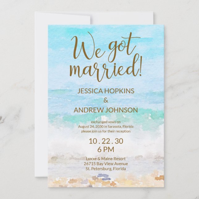We Got Married Beach Watercolor Reception Invitation (Front)