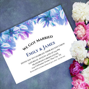 We Got Married Blue Floral Wedding Reception Invitation