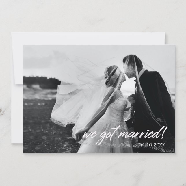 We got Married Brush Lettering Photo Announcement (Front)