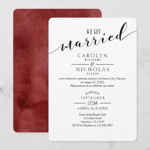 We Got Married Burgundy Watercolor Wedding Party Invitation