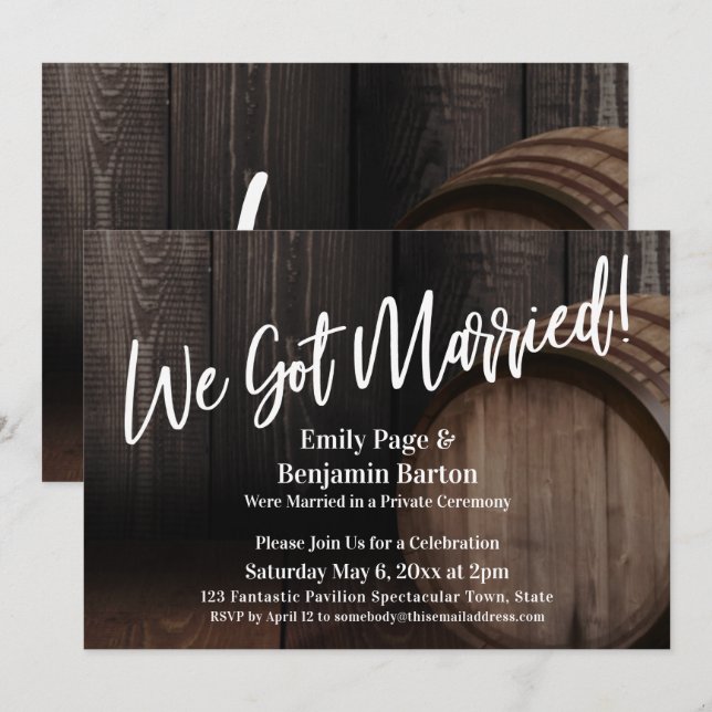 We Got Married! Casual Handwriting Wood Barrel Invitation (Front/Back)