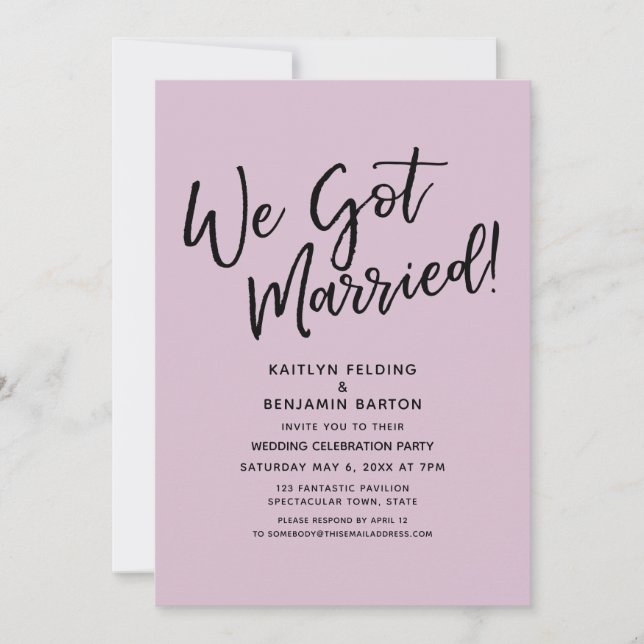 We Got Married Casual Light Mauve Simple Reception Invitation (Front)