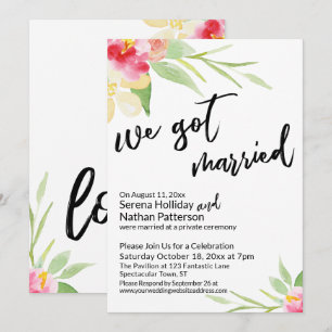 We Got Married Casual Script Watercolor Flowers Invitation