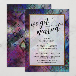 We Got Married Colourful Abstract, Gold Borders Invitation