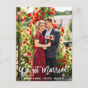 We Got Married Couple Photo Brush Script Postcard