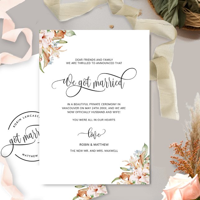 We got Married, Earthy Blooms, Married Wedding  Announcement (Creator Uploaded)