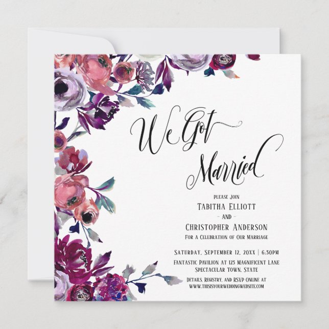 We Got Married Elaborate Script Bold Flowers Invitation (Front)