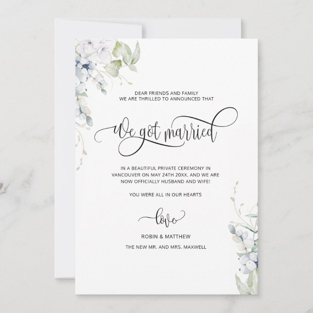 We got Married, Elegant Married Wedding  Announcement (Front)