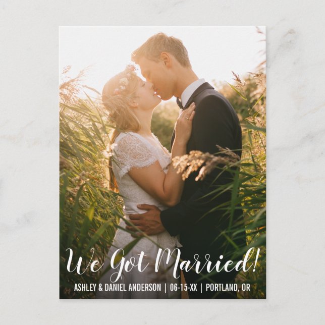 We got married elopement announcement postcard WL (Front)