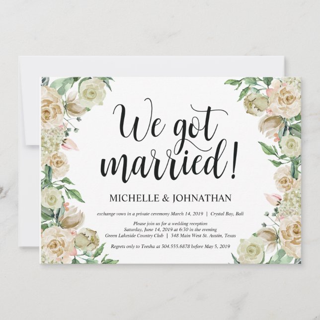 We got married Elopement Reception Invitation Card (Front)