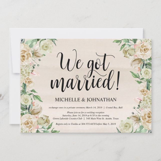 We got married Elopement Reception Invitation Card (Front)