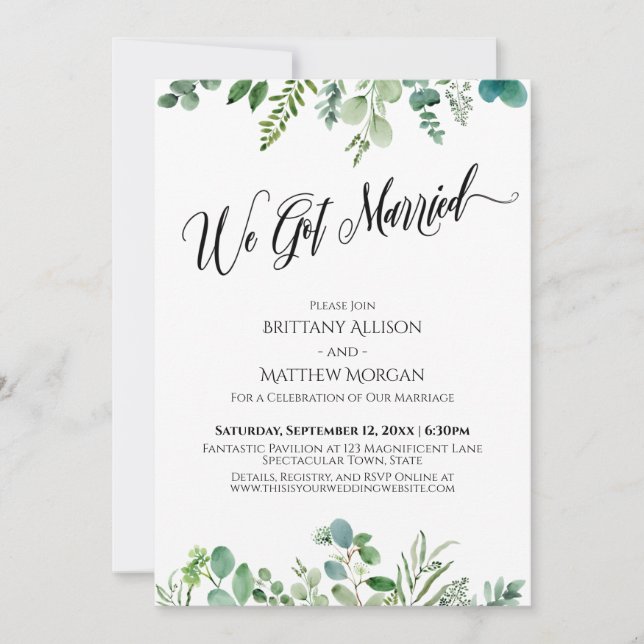 We Got Married Eucalyptus Greenery Reception Invitation (Front)