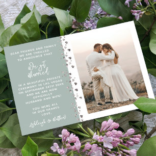 We Got Married Eucalyptus Silver Heart Photo Invitation