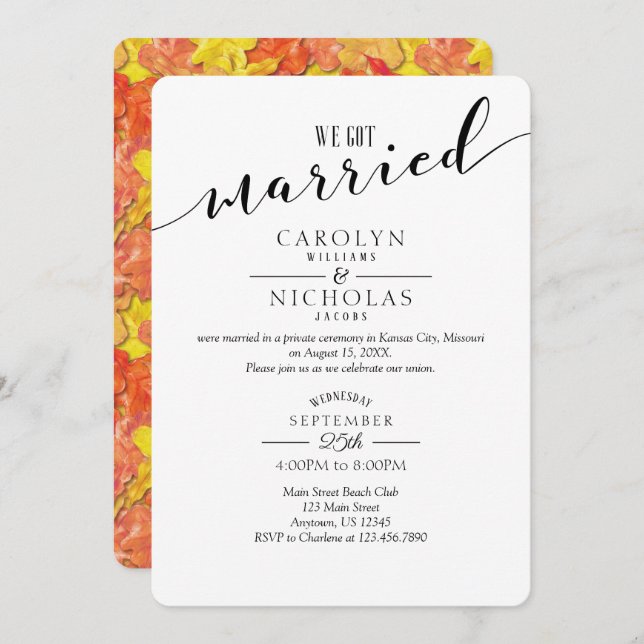 We Got Married Fall Autumn Wedding Party Invitation (Front/Back)