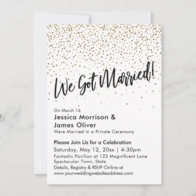 We Got Married! Faux Gold Glitter Confetti Invitation (Front)