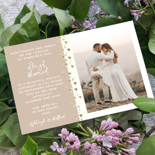 We Got Married Glitter Heart Photo Almond Gold Invitation
