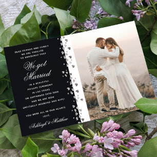 We Got Married Glitter Heart Photo Black And White Invitation