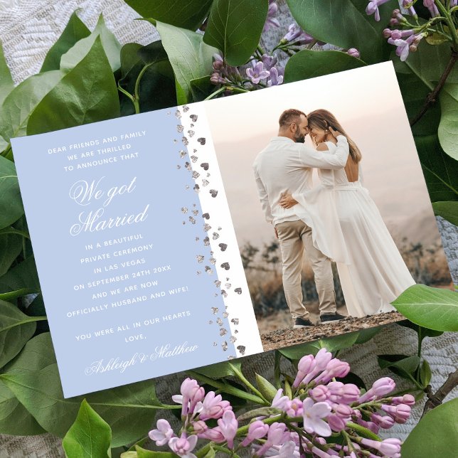 We Got Married Glitter Heart Photo Blue White Invitation (Creator Uploaded)