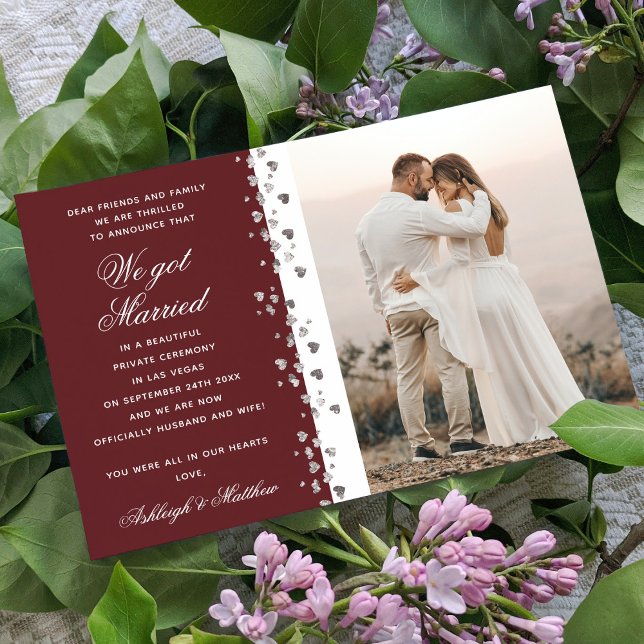 We Got Married Glitter Heart Photo Burgundy White Invitation (Creator Uploaded)