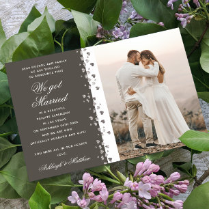 We Got Married Glitter Heart Photo Earthy Grey Invitation