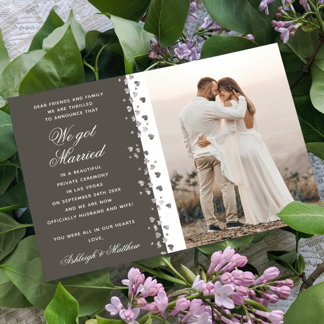 We Got Married Glitter Heart Photo Earthy Grey Invitation (Creator Uploaded)
