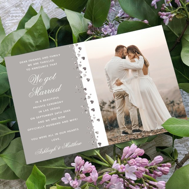 We Got Married Glitter Heart Photo Elopement White Invitation (Creator Uploaded)