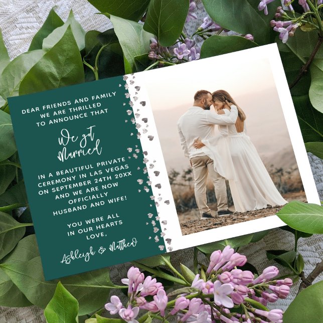 We Got Married Glitter Heart Photo Emerald White Invitation (Creator Uploaded)