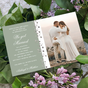 We Got Married Glitter Heart Photo Green White Invitation