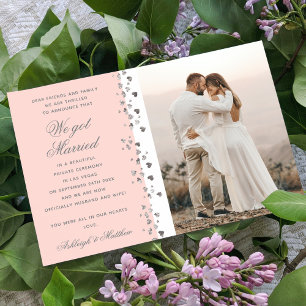 We Got Married Glitter Heart Photo Peach and White Invitation