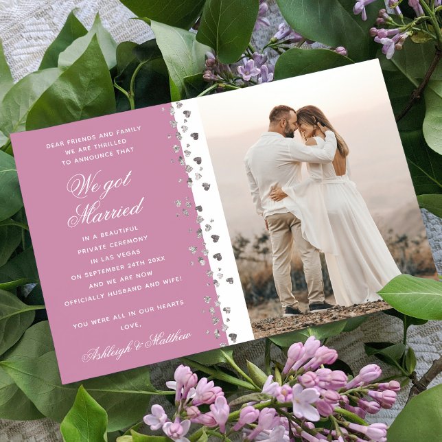 We Got Married Glitter Heart Photo Pink White Invitation (Creator Uploaded)