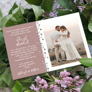 We Got Married Glitter Heart Photo Rose Gold White Invitation