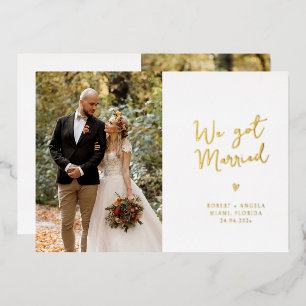We got married gold script wedding announcement