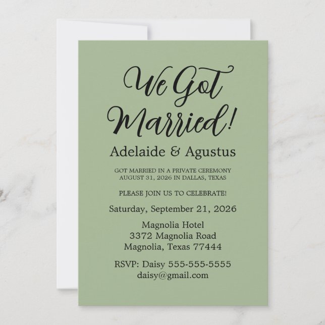 We Got Married Green Wedding Reception  Invitation (Front)
