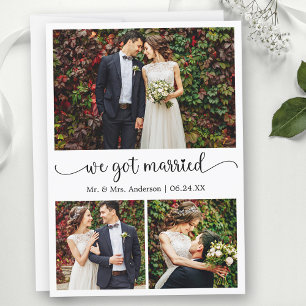 We Got Married Heart Calligraphy 3 Photo Wedding Announcement