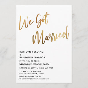 We Got Married Minimal Gold Calligraphy Reception Invitation